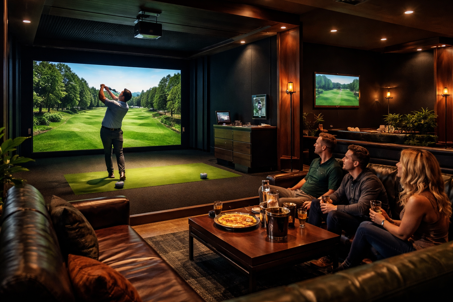 Indoor golf simulator lounge